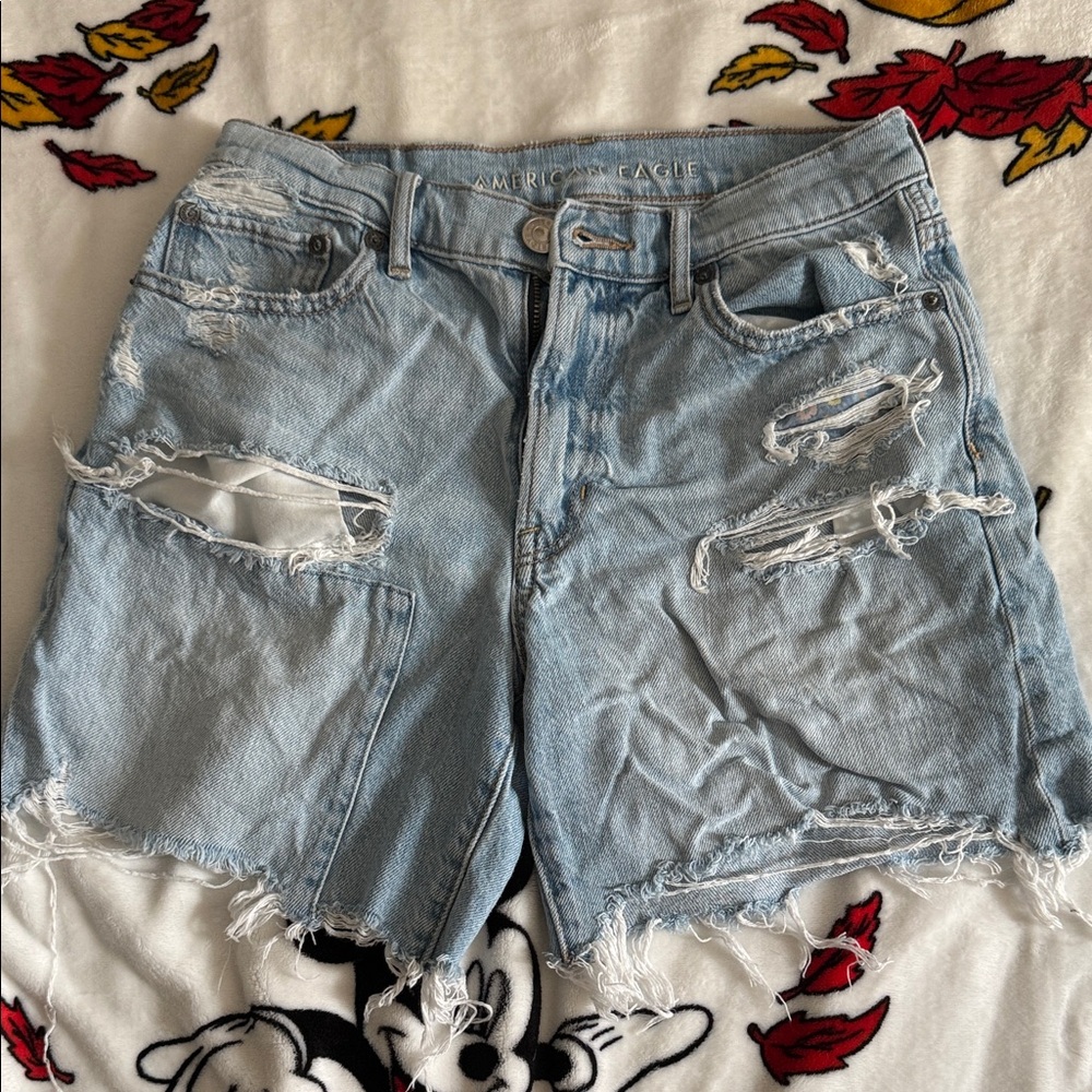 American Eagle Outfitters Light Blue Distressed Jean Shorts